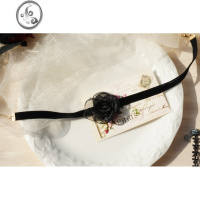 JiMi秋冬新款原创设计黑色丝绒花朵短款锁骨链项链仙气百搭choker颈带