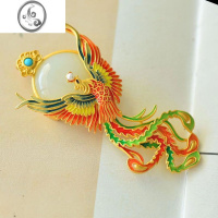 JiMiS925银项链胸针两用款凤凰吊坠复古国风烧蓝民族风送礼