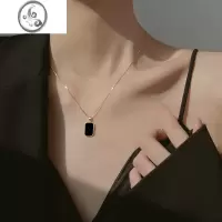JiMi925银银项链女黑色2022年新款2023轻奢小众设计高级感锁骨链吊坠