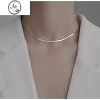 JiMiS925银银扁蛇骨链ins冷淡风刀片链时尚银项链女轻奢高级感锁骨链