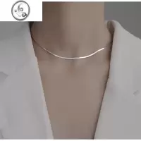 JiMiS925银银扁蛇骨链ins冷淡风刀片链时尚银项链女轻奢高级感锁骨链