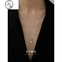 JiMi2023新款轻奢T扣高级感珍珠吊坠项链女小众设计k金色冷淡风毛衣链