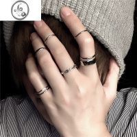 JiMi时尚个性戒指女ins潮冷淡风小众关节戒套装简约嘻哈复古素圈指环