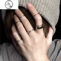 JiMi时尚个性戒指女ins潮冷淡风小众关节戒套装简约嘻哈复古素圈指环