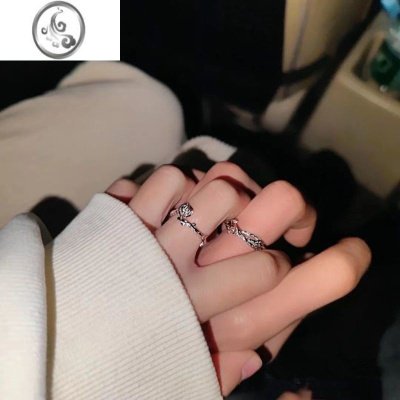 JiMi925银荆棘玫瑰情侣戒指ins风小众开口指环玫瑰花指环学生生日礼物