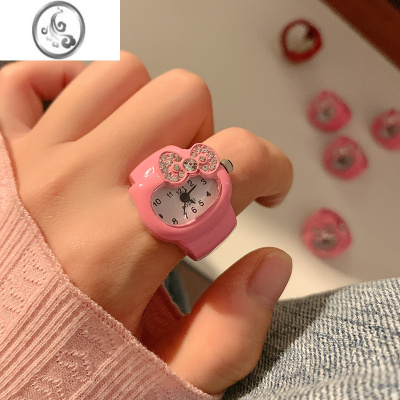 JiMi可爱蝴蝶结水钻时钟手表戒指女小众设计感2023新款时尚百搭戒指表