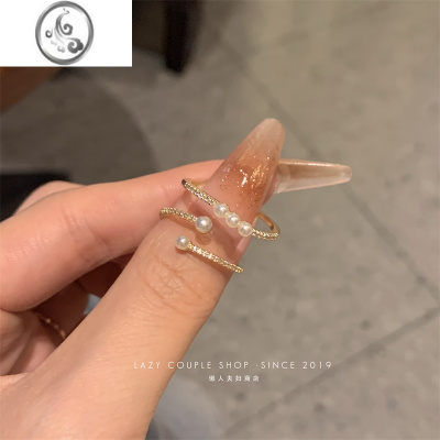 JiMi珍珠戒指女时尚个性ins小众设计轻奢简约精致两件套指环开口气质