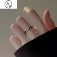 JiMi 黑色戒指女设计小众开口戒指女时尚个性银戒指2023年新款潮
