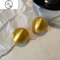 JiMi金色拉丝磨砂圆球耳钉女小众设计感高级欧美ins简约百搭耳环耳饰
