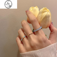 JiMi彩色水晶串珠戒指四件套女ins小众设计素圈指环潮时尚个性食指戒