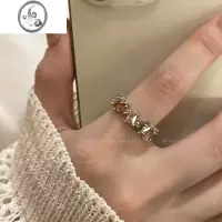 JiMi彩色锆石花环开口戒指女夏2023年新款潮可调节指环小众设计食指戒