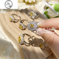JiMi 斯尼兰卡黄宝石彩宝设计戒指女 镀金 璀璨锆钻复古奢华指