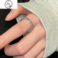 JiMi多巴胺配饰彩虹碎钻锆石戒指女2023年新款轻奢气质开口食指戒指环