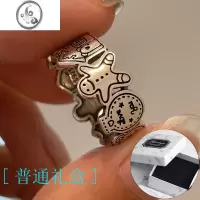 JiMiS925银涂鸦姜饼人开口戒指女ins小众设计感时尚个性2022年新款夏
