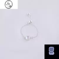 JiMiS925银银爱心可拉伸调节链条指环日韩小众轻奢风五彩月光石戒指女