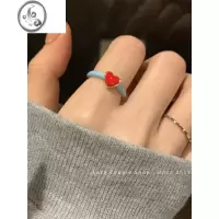 JiMi太温柔~红色爱心撞色戒指女ins小众设计滴釉指环2023年夏天新款潮