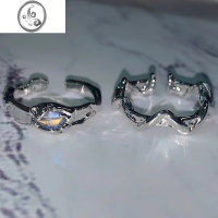 JiMi月光石两件套月光不规则戒指波浪几何指环百搭开口调节对戒