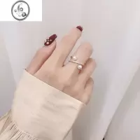 JiMi双层交叉珍珠镶钻食指戒简约个性戒指女ins潮网红时尚气质指环