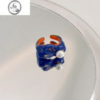 JiMi多巴胺戒指小众设计珐琅情侣ins可爱珍珠食指戒个性自律复古指环