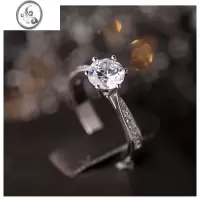 JiMi一克拉六爪仿真钻戒情侣结婚对戒活口可调节戒指婚礼仪式用道具