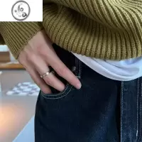 JiMi个性潮流男食指戒指男士单身ins简约钛钢男戒冷淡风中指女玫瑰金