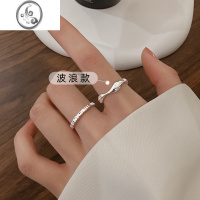 JiMi925银银不规则混搭食指戒指女小众设计2023年新款潮开口指环