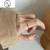 JiMi质感肌理手工锤碟凹凸纹理显手细闪钻简约混搭包金色戒指复古