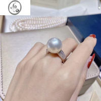 JiMi2023新款珍珠戒指正圆大颗粒白色珍珠戒指镀金女款ins风活口戒