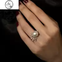 JiMi玫瑰切割锆石珍珠戒指小众设计高级质感轻奢显气质开口调节食指戒