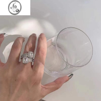 JiMi欧美小众设计感 锆石微镶轻奢长方形宝石重工高碳钻开口均码戒指