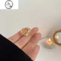 JiMi猫眼石爱心森系戒指女ins轻奢小众精致高级感开口可调节珍珠指环