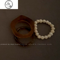 JiMi复古亚克力戒指三件套 法式小众高级感气质冷淡港风 珍珠指环叠戴