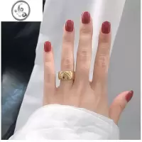 JiMi菱格戒指小香风coco几何镀金欧美个性网红复古高级宽版合金食指戒