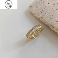JiMi欧美高级感满钻超闪锆石精致设计感轻奢百搭开口时尚镀金水钻戒指