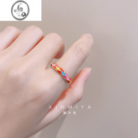 JiMi个性网红彩色滴釉戒指女简约高级感不褪色开口指环2023新款食指戒