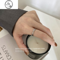 JiMi别样韩风简约几何格子冷淡风设计感银色ins风百搭钛钢戒指女