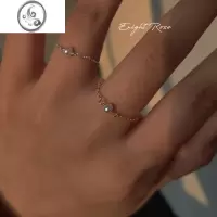 JiMi强光小珍珠软戒 14k包金淡水米珠链条随形戒指 925银银细戒女