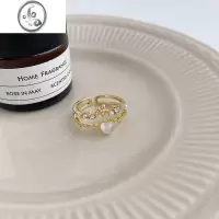JiMi猫眼石爱心珍珠戒指2022年新款潮轻奢高级感小众开口可调节食指戒