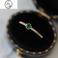 JiMi「Morona」原创设计复古绿 银饰通体银银s925银镀金锆钻戒指指环