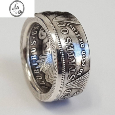 JiMi原创小众设计潮流格言合众为一硬币戒指男女条戒情侣个性手工指环