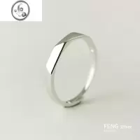 JiMi免费刻字925银银切面菱形开口戒指 日韩男女情侣一对指环新款