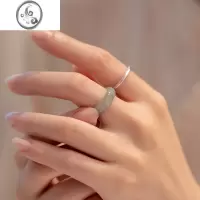 JiMi翡翠A货玉戒指冰糯种指环雪花棉戒圈男女情侣款玉石饰品尾戒