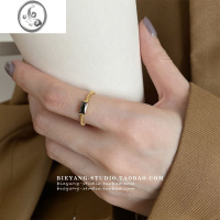 JiMi别样轻奢celi风银银镀金斜纹黑方块高级感简约时髦百搭戒指女