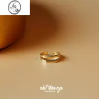 JiMi耳边风 ins设计师款极简金属双层开口叠戴戒指女简约高级感