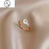 JiMi白贝母圆牌戒指女ins轻奢法式玫瑰金字母钛钢指环可水洗高级感