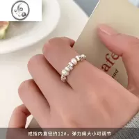 JiMiXIGN碎银珍珠戒指女925银银时尚个性开口戒小众设计感碎银子指环