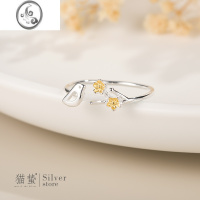 JiMiS925银银花朵小鸟开口戒指女轻奢小众设计精致时尚个性高级感