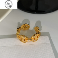 JiMi欧美ins猪鼻子可调节食指开口戒指女小众设计感时尚个性金色指环