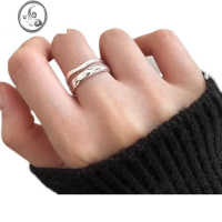 JiMiS925银银双层造型戒指开口设计简约开口日韩复古热卖款食指指环