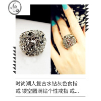 JiMi韩国时尚简约潮流复古戒指女夸张个性港风大钻戒灰色食指戒日系